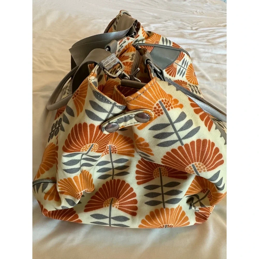 Petunia Pickle Bottom Diaper Bag Orange Grey Floral Glazed Canvas Tote Crossbody